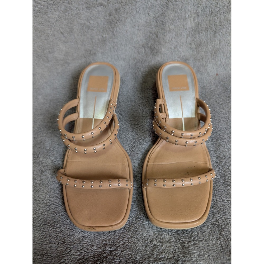 Dolce Vita Womens Paily Studded Block Heel Sandals Tan Size 7.5